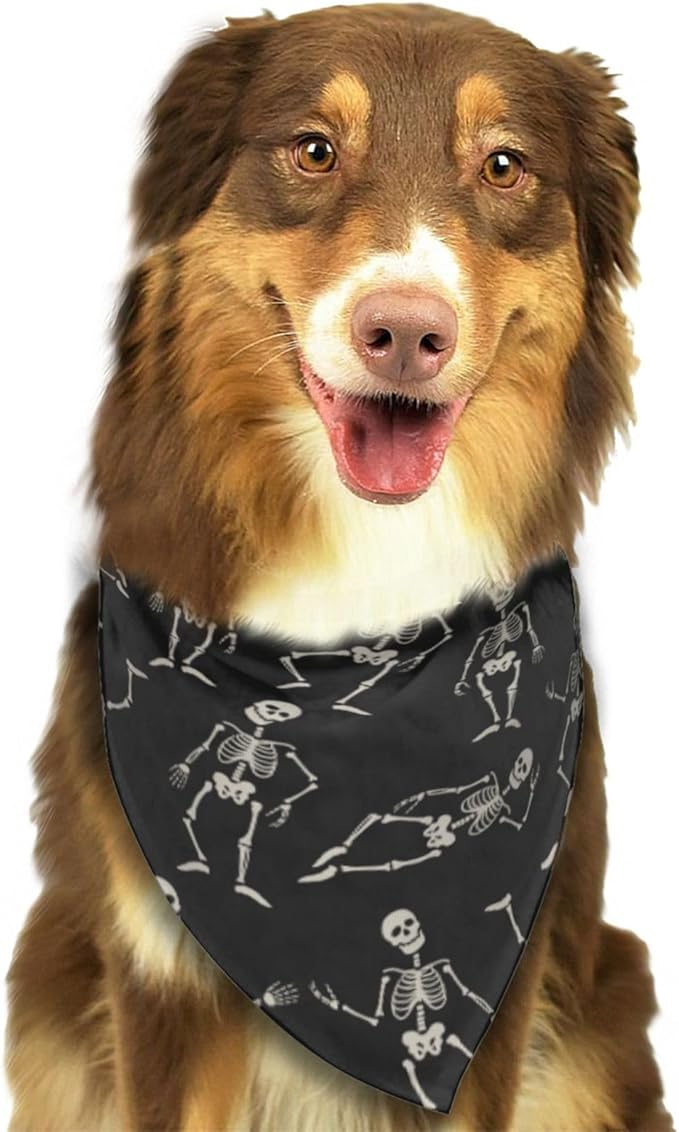 Dancing Skeletons Black Skull Dog Bandana Scarf Triangle Bibs Pet Accessories Cat Kerchief