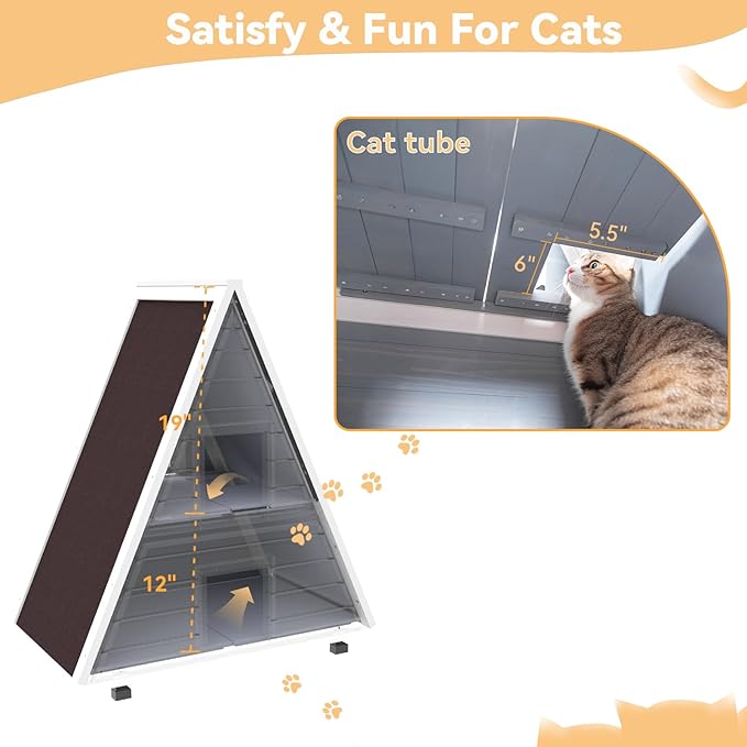 Petsfit Outdoor Cat House Weatherproof 31" Lx20 W x36 H, Two Level Outside Feral Cat House with Escape Door， Indoor Pet House for Small Animal Winter Grey