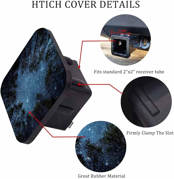 Rubber Hitch Tube Cover Night Sky, Cosmos Milky Way Jungle Trees Forest Standard 2" Trailer Hitch Receiver Covers for Man Woman, Tow Hitch Covers for Pickups Trucks Cars