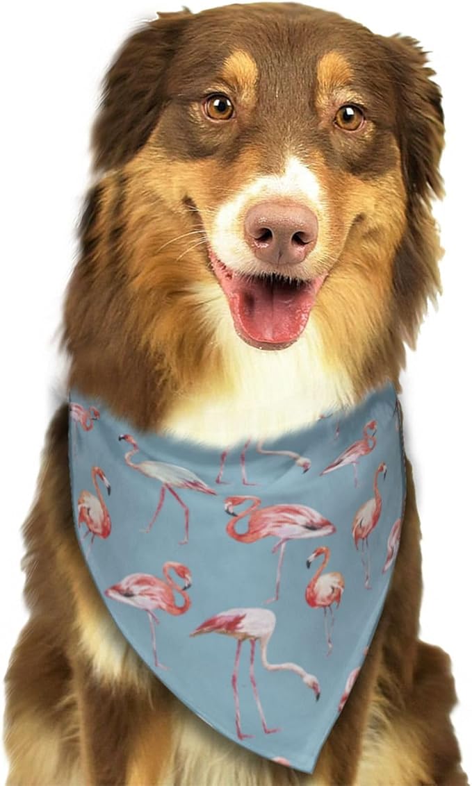 Flamingos Tropical Blue Dog Bandana Scarf Triangle Bibs Pet Accessories Cat Kerchief