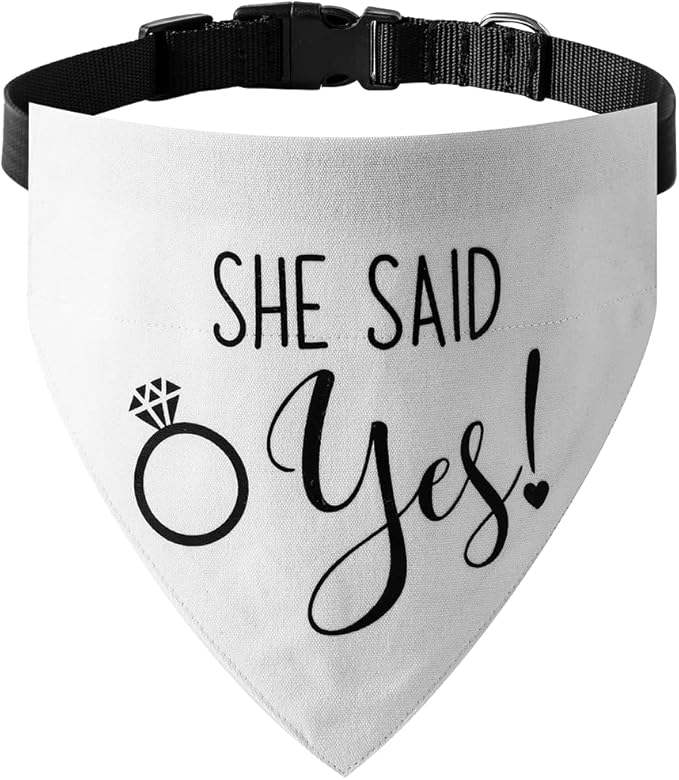 She Said Yes Dog Wedding Bandana Collar - Adjustable Engagement Pet Bandana with Quick Release Buckle & D-Ring for Dogs & Cats