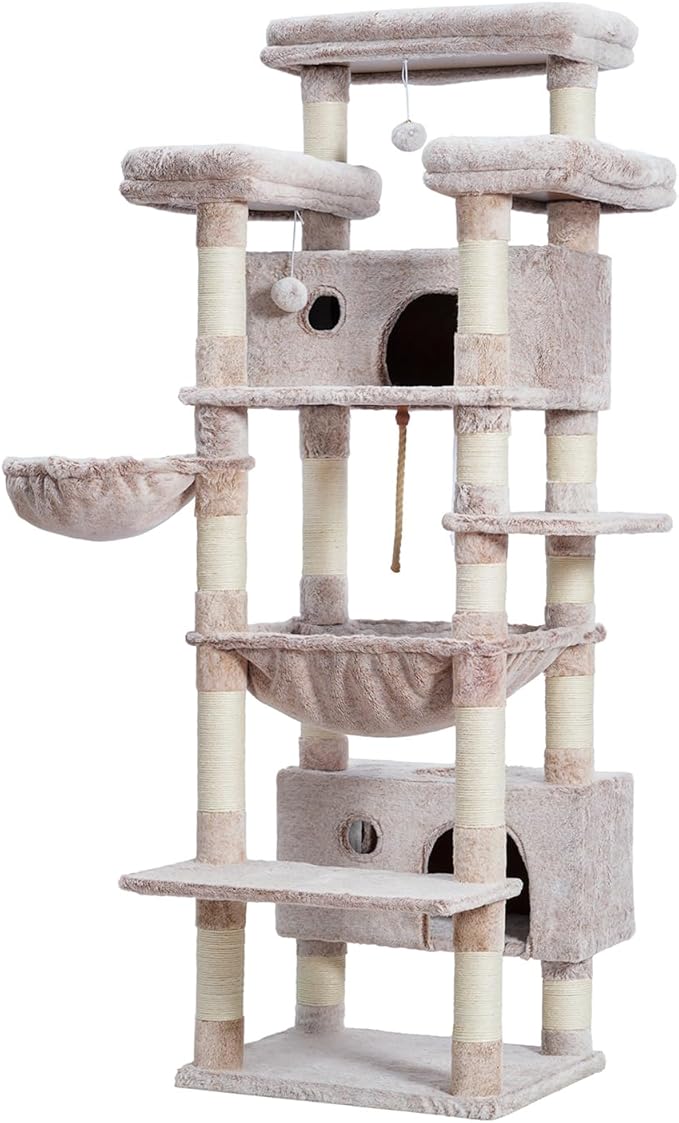 Cat Tree for Indoor Cats Large Adult, 74" Cat Tower with 3 Big Platforms, 2 Baskets, 2 Condos, Multi-Level Cat Scratching Posts, Muchroom GCT030MU