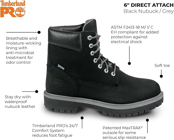 Timberland PRO 6IN Direct Attach Men's Soft Toe MaxTRAX Slip-Resistant Work Boot