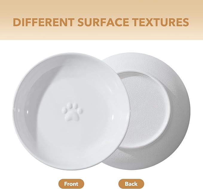 5.7'' Ceramic Wide Whisker Friendly Cat Dishes, Set of 3 Ceramic Cat Bowls, Indoor Kitten Feeding Food& Water Dish to Prevent Whisker Fatigue(3 Pcs,White)