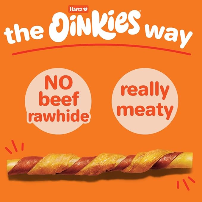 Hartz Oinkies Hearty Twists with Real Chicken & Sweet Potato Rawhide-Free Dog Treats, Highly Digestible Dog Chews, 24 Count