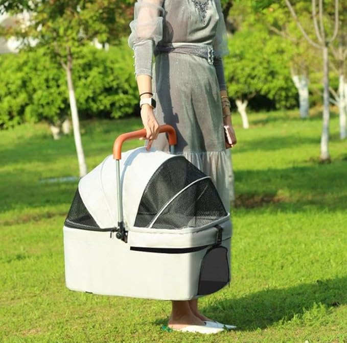 YYW Pet Stroller for Small Dogs & Cats, 3 in 1 Foldable Kittens Puppies Travel Strolling Cart with Removable Carrier, Cup Holder, Storage Basket & Lockable Wheels(Gray)