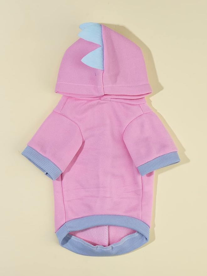 QWEEE Dinosaur Dog Hoodie - Warm Jacket for Puppy, Kitten, Small, Medium Dogs & Cats - Baby Pink, XX-Small