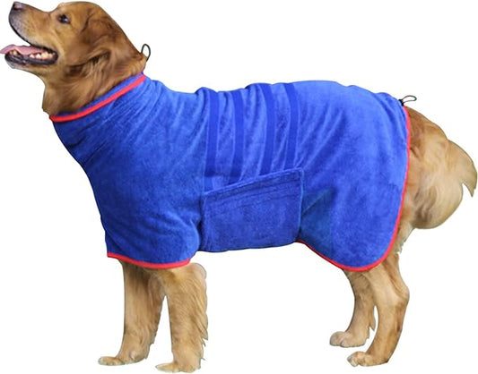 Dog Drying Coat - Fast Drying Dog Towel Robe - Microfiber Super Absorbent Pet Bathrobe, Adjustable Collar & Belly Strap Fast Drying Coat Pet Dog Cat Bath Robe Towel