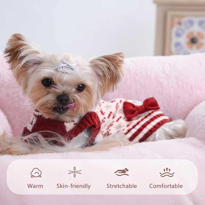 Christmas Halloween Dog Sweater for Extra-Small Girls or boy, Soft Clothes Winter Weather for Dog Outfit for Doggie Kitten Small XXS XS Cat Sweaters Apparel (RED, S)