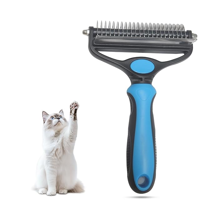 Pet Grooming Set – Deshedding Hair Brush & 2 Finger Toothbrushes – Perfect for Dogs & Cats (blue)