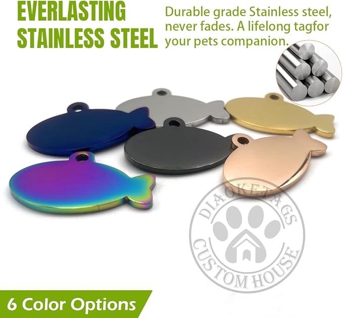 Stainless Steel Cat ID Tag Personalized Pet Tags with up to 4 Lines of Custom Text, Small Pet Mini Dog Cat Tag Lightweight, Engraved on Both Sides, Multiple Patterns Colors Size Options (Star)