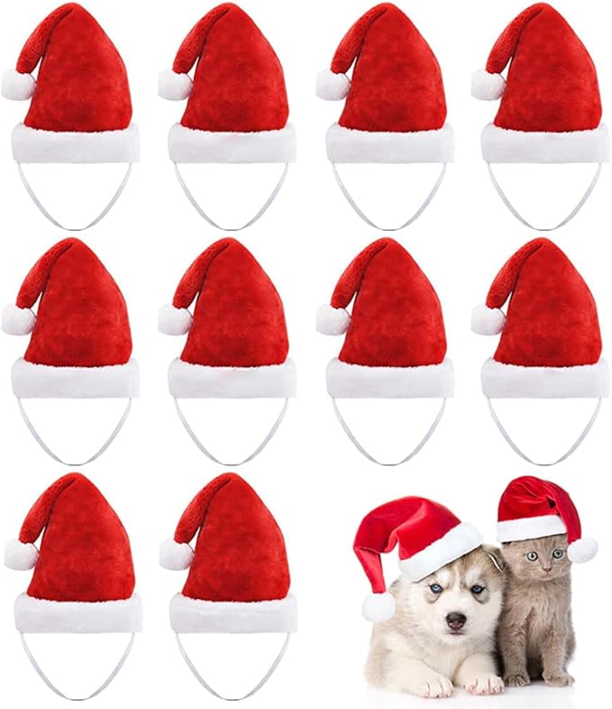 10 Pcs Dog Cat Pet Santa Hat Christmas Pet Costumes Santa Hat Pet Christmas Photo Props for Puppy Kitten Small Cats Dog