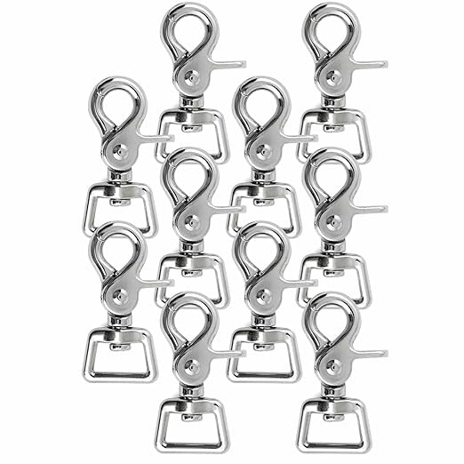 Jeffers Trigger Snap Scissor Snap Clip with Swivel Square Eye 2.5" – Nickel Plated Die Cast for Rope, Pet Leash, Harness, Keychain, DIY Crafts, Camping, Tools, Utility Use - 3/4" 10 Pack