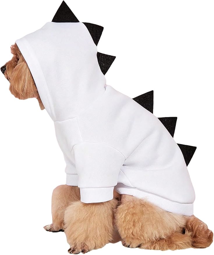 QWINEE Dinosaur Dog Hoodie Dog Warm Jacket Christmas Halloween Dog Costume Dog Clothes for Puppy Kitten Small Medium Dogs Cats White M