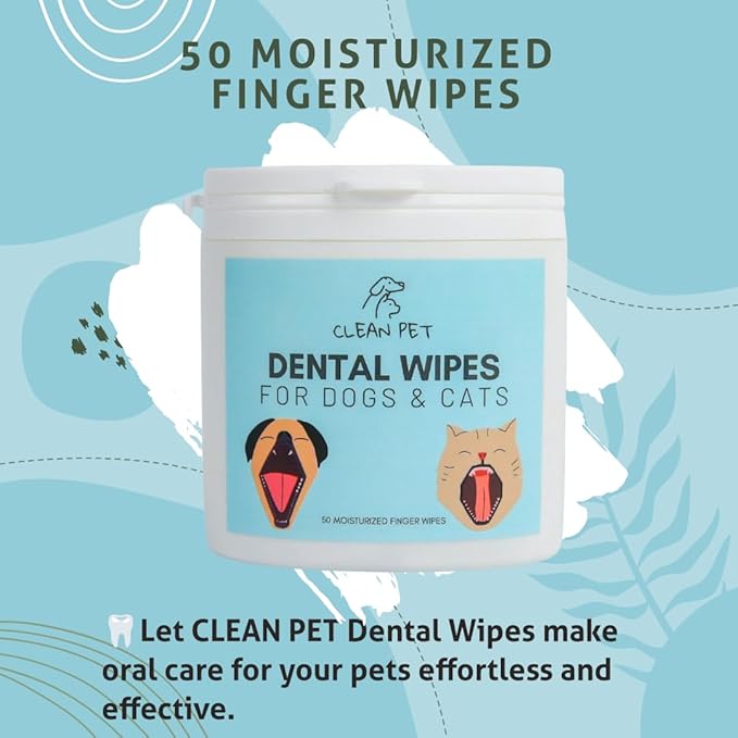 Organic Dog & Cat Dental Wipes - Vet Recommended Finger Toothbrush Wipes for Teeth Cleaning - Natural Plaque & Tartar Remover, Fresh Breath, Dual Textured - 50 Count