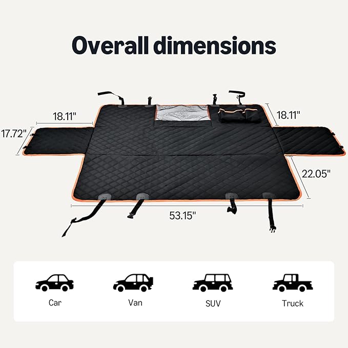 Amazon Basics Dog Car Seat Cover for Back Seat, Scratch-Resistant Nonslip Hammock with Side Flaps and Seatbelt Openings for Cars, SUVs, and Trucks, Black