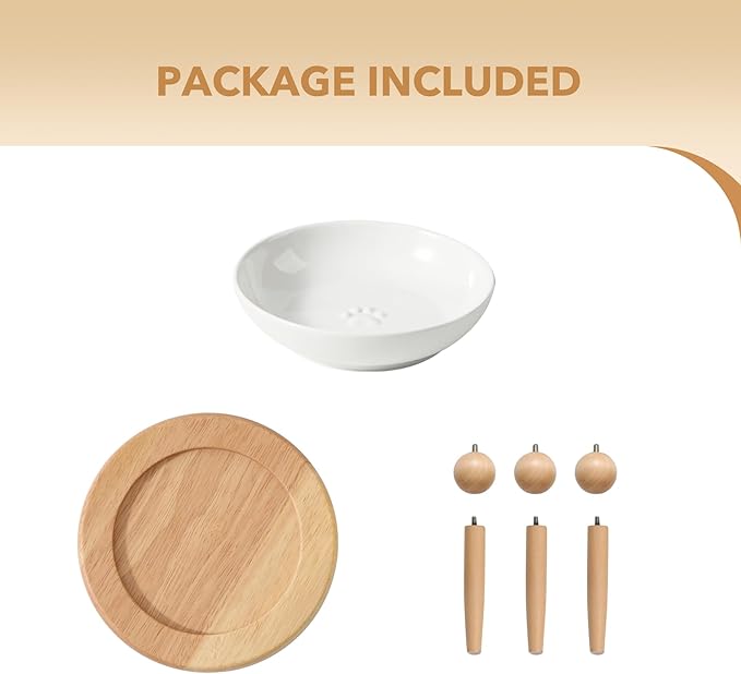 Raised Ceramic Wide Whisker Friendly Cat Dish, Anti-Slip Food&Water Bowl with 2 Style Stand Adjustable Pet Bowl Set (1Dish+Stand, White)