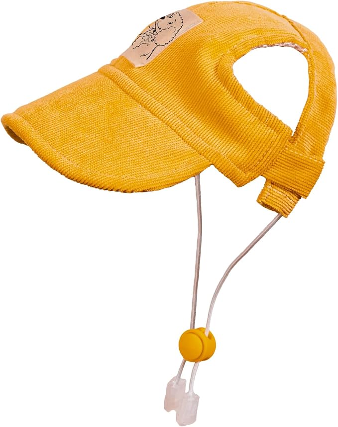 Pet Dog Baseball Cap, Cat Hat, Cat Dog Sun Cap with Ear Holes, Adjustable Puppy Outdoor Sun Hat (Yellow, Medium)