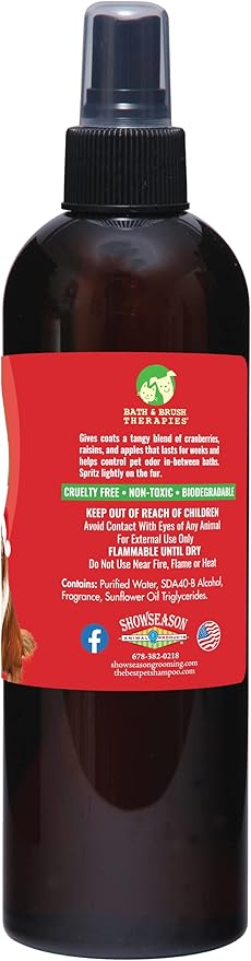 Showseason Animal Products Bath & Brush Therapies® Merry Cranberry Pet Cologne 12.5 oz For Dogs | Long-Lasting Odor Eliminator | Cruelty-Free | Paraben-Free | Biodegradable | Made in The USA