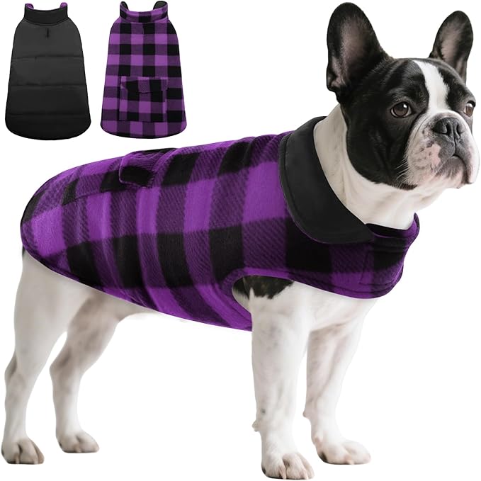 ASENKU Dog Jacket Plaid Reversible Reversible Dog Vest Waterproof Cold Winter Clothes Pet Apparel for Small Medium Large Dogs (XS, Purple)