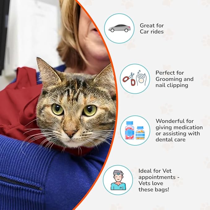 Cat-in-the-Bag Cozy Comfort Carrier - Large Red Cat Carrier Soft and Pet Carrier for Nail Trimming, Vet Visits, Medication Administration, Dental Care, and Travel