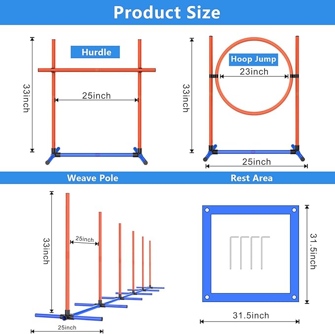 Dog Agility Course Backyard Set 4-Piece Agility Training Equipment with Jump Bar, Hoop, Weave Poles, Pause Box & Bag – Indoor/Outdoor Dog Obstacle Course & Exercise Playset (5)