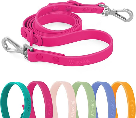 Wisedog Waterproof Dog Leash – 5ft/6ft Adjustable with 2 Hooks & Traffic Handle, Easy to Clean Double Clip Leash for Small, Medium, Large Dogs (Rose Violet,M)