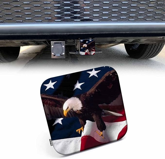 Trailer Hitch Cover for 2" Receivers Bald Eagle, American Flag Waving Flying Bald Eagle Receiver Tube Hitch Plug Towing Hitch Covers Truck Hitch Accessories for Sedans Cars SUVs