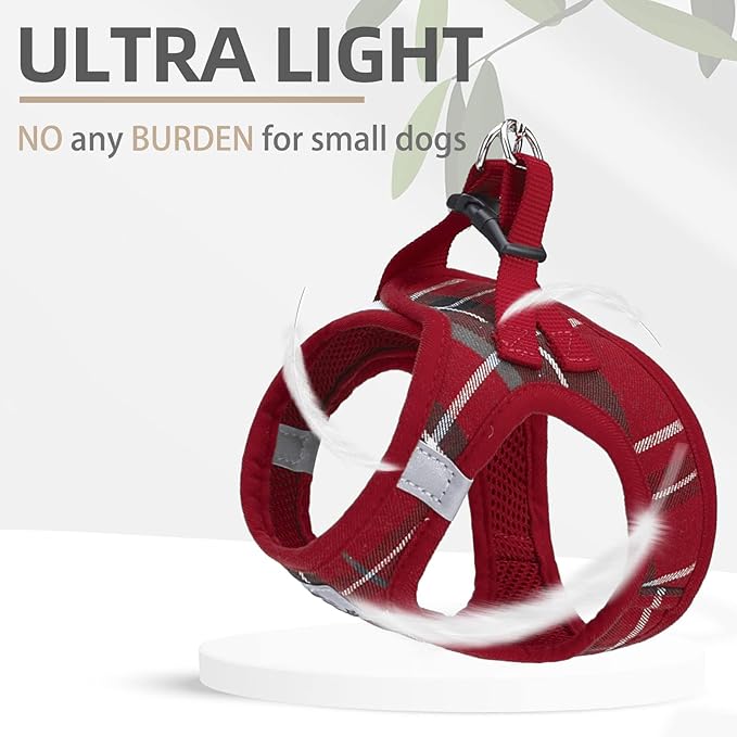 PUPTECK Adjustable Dog Harness Collar and Leash Set Step in No Pull Pet Harness for Small Medium Dogs Puppy and Cats Outdoor Walking Running, Soft Mesh Padded Reflective Vest Harnesses, Red L