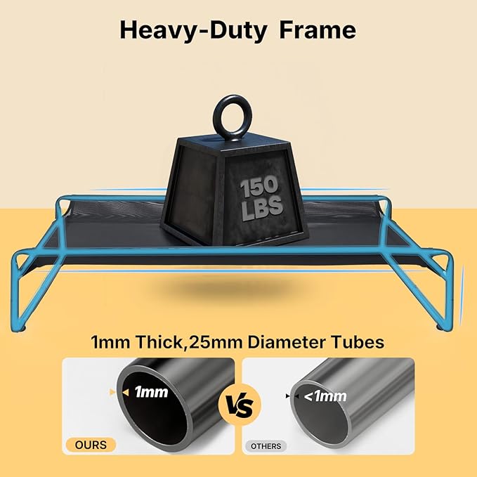 Veehoo Original Outdoor Elevated Dog Bed, Cooling Raised Dog Cot for Large Dogs, Portable Standing Pet Hammock Platform with Washable Breathable Mesh, No-Slip Feet, XX-Large, Black, CWC2201