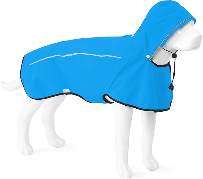 Mile High Life Dog Raincoat, Adjustable Waterproof Pet Rain Jacket, Reflective Hooded Poncho for Small Medium Large Dogs, Lightweight Breathable Pet Rain Coat (Blue,L Chest 26"-33")