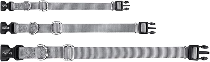 Hyhug Pets Solid Color Classic Regular Tough Basic Collar for Medium Dogs, Unique Design Adjustment Triglide Slide (Buckle) Can Attached Name Tag Accessories. (Medium, Sleet Gray)