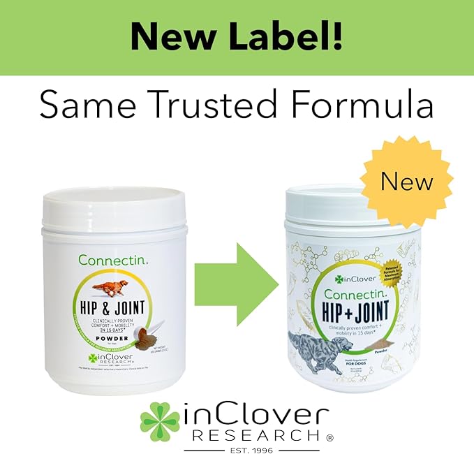 InClover Connectin Natural Hip & Joint Supplement for Dogs with Glucosamine, Chondroitin & Hyaluronic Acid - Powder for Dog Mobility, Comfort & Active Lifestyle Support, 23oz