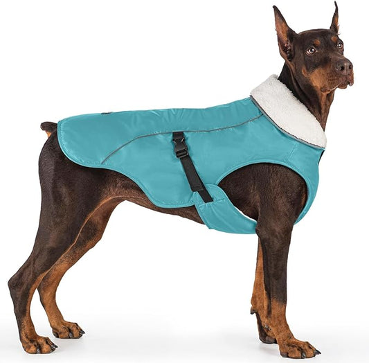 EMUST Dog Coat for Winter, Cozy Winter Jackets for Small/Medium/Large Dogs, Solid Color Dog Apparel for Cold Weather with Fleece Lining, Turquoise, XXXL