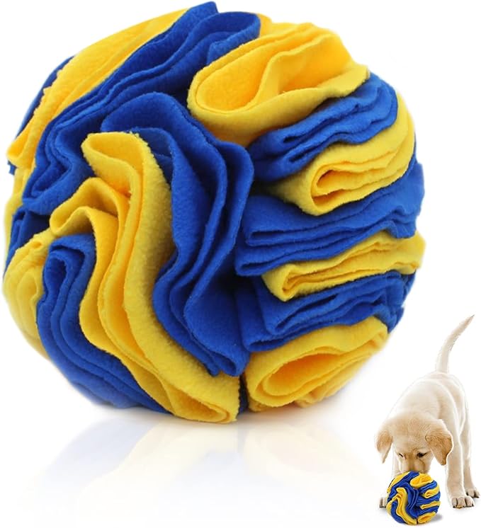 WishLotus Dog Snuffle Ball - Interactive Puzzle Toys for Dogs, Enrichment Feeding Mat Slow Feeder Stress Relief (Yellow+Blue)