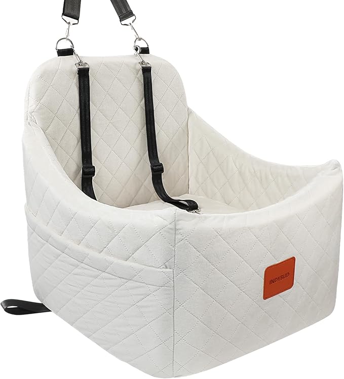 Dog Car Seat for Dogs up to 35lbs, Small Medium Dog Booster Seat with Adjustable Straps and Anti Slip Bottom,Fully Detachable Washable Pet Car Seat with 2 Storage Pockets (Beige, Medium)