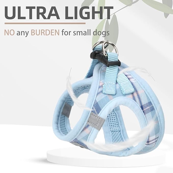 PUPTECK Adjustable Dog Harness Collar and Leash Set Step in No Pull Pet Harness for Small Medium Dogs Puppy and Cats Outdoor Walking Running, Soft Mesh Padded Reflective Vest Harnesses, Blue S