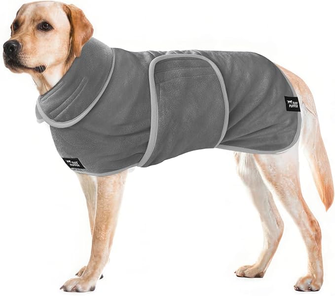 Tuff Pupper Fast Drying Dog Bath Robe | 800 GSM Plush Dog Towel Bathrobe/Dressing Gown | Super Absorbent Pet/Puppy Bathrobe | Adjustable Hood & Belly Strap | Super Soft | Fast Drying (XL, Gray)