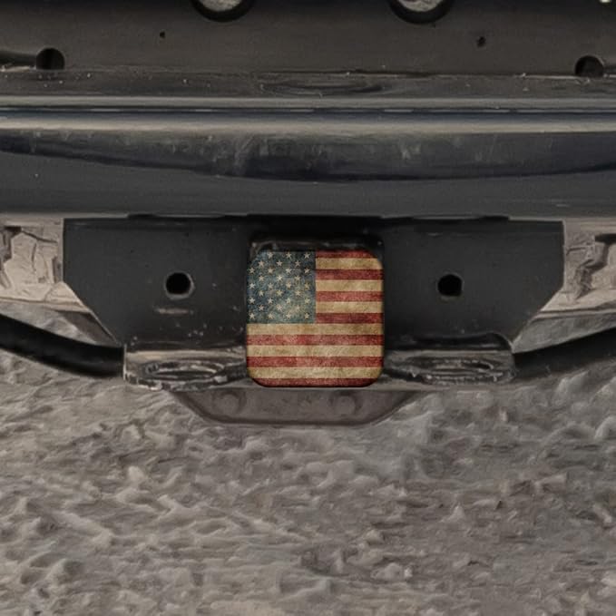 Swono American Flag Trailer Hitch Tube Cover Plug Cap, Grunge Vintage USA Flag Rubber Car Receiver Tube Hitch Plug, Heavy Truck Trailer Hitch Covers for Men Women, 2 Inches