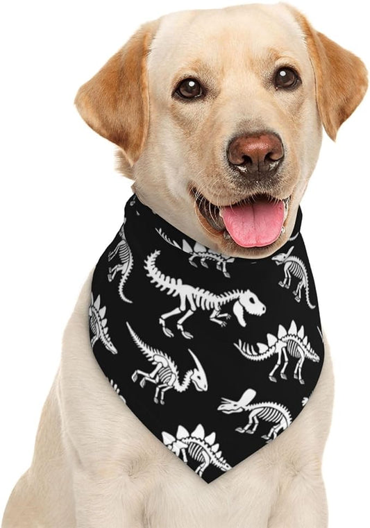 Dinosaur Skeleton Fossil Primitive Halloween Dog Bandana Scarf Triangle Bibs Pet Accessories Cat Kerchief