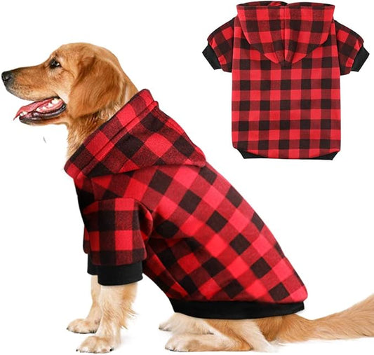 Plaid Dog Hoodie Sweatshirt Sweater for Medium Dogs Cat Puppy Clothes Coat Warm and Soft (M)