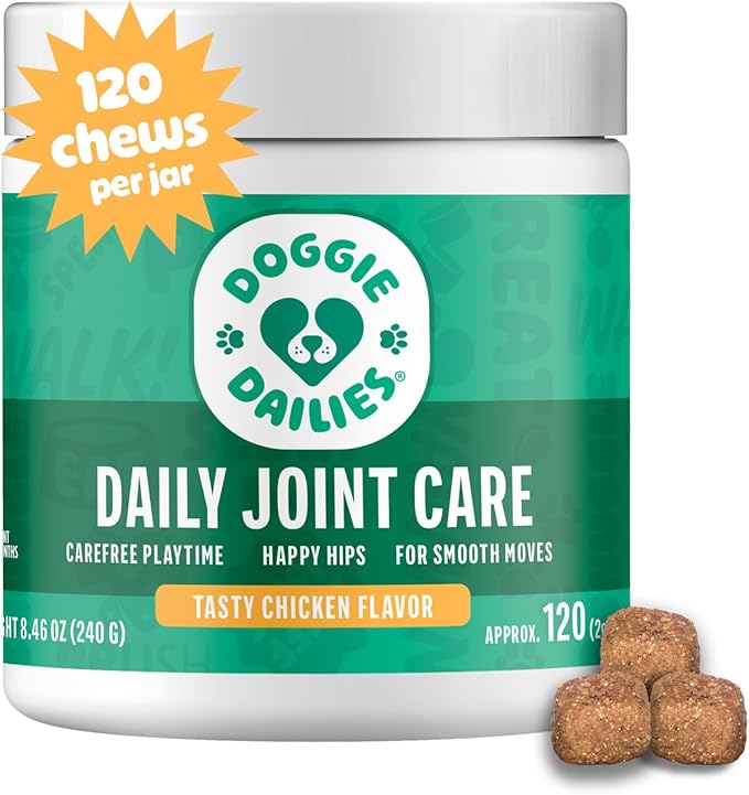 Doggie Dailies, Hip and Joint Supplement for Dogs, Glucosamine Chondroitin, Premium Hip and Joint Chews for Dogs All Breeds & Sizes, Dog Vitamins and Supplements, (Chicken) 120 Chews