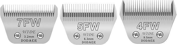 7FW+5FW+4FW Detachable Dog Grooming Wide Blades,Cut Length 1/8"(3.2mm) to 3/8”(9.5mm) Compatible with Andis,Oster A5,Wahl KM10 Series Clippers,3 Pack