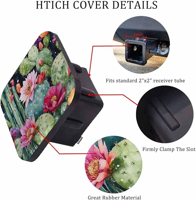 Hitch Cover Plug Cactus, 2 Inch Receivers Diameter Tropical Succulent Flowers Roses Cactus Lightweight Trailer Hitch Tube Cover Hitch Safe Cover for Pickups SUVs Cars