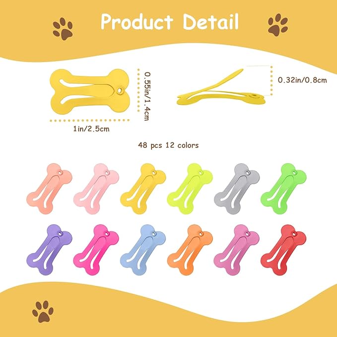 BOYIVI 48 Pieces Hair Clips for Dogs 1 Inch Mini Bone Shaped Snap Pet Hair Barrettes Multicolor Hair Accessories for Dog Cat Puppy Pet