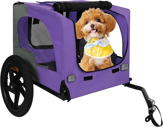 Collapsible Dog Bike Trailer for Small & Medium Pets - 16" All-Terrain Wheels, Universal Hitch, Quick Release & Non-Slip Floor - Internal Leash, Bicycle Accessories