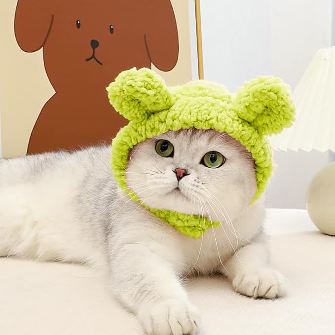 JOICEE Cute Cat Costume - Warm Bear Hat for Small Pets (Avocado Color)