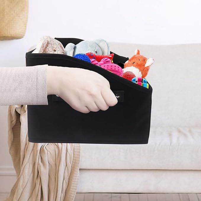 Collapsible Dog Toy Box - Fabric Storage for Toys/Blankets/Leashes - Personalizable - Black