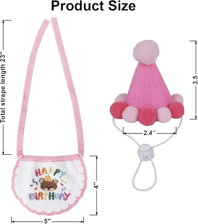PTDECOR Cat Birthday Party Supplies, Pink Hat with Numbers Cat Bandana Pet Decorations for Kitten Birthday Outfits (Pink)