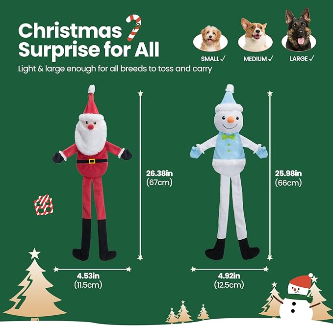 HGB Squeaky Christmas Dog Toys, Plush Crinkle Dog Toys for Large, Medium, Small Dogs to Keep Them Busy & Reduce Anxiety, Holiday Pet Gifts, 2 Pack